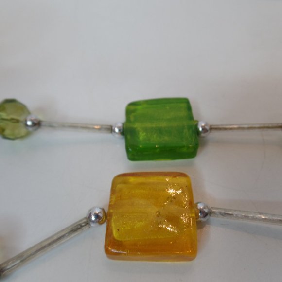 Unbranded Brightly Colored Square Glass & Silvertone Necklace 28" Long - Picture 5 of 8